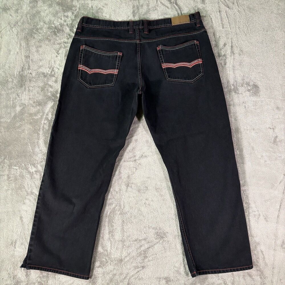 Y2K Halifax Jeans 38x29 Black Red Stitch Skater Baggy Loose Embroidered